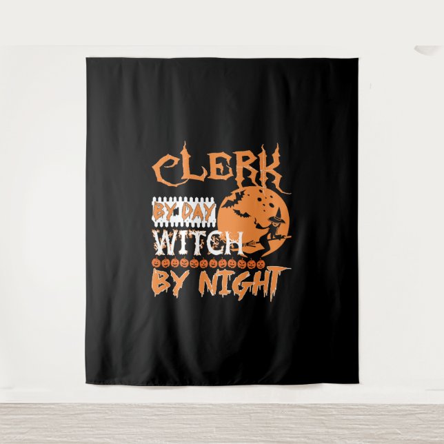 Clerk By Day Witch By Night Halloween Tapestry (Front)