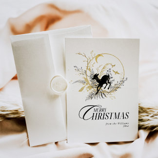 Clessic Floral Deer Custom Photo Christmas Holiday Card