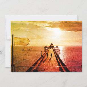 Clevedon Pier Red Sunset, Somerset, UK - Flat Card