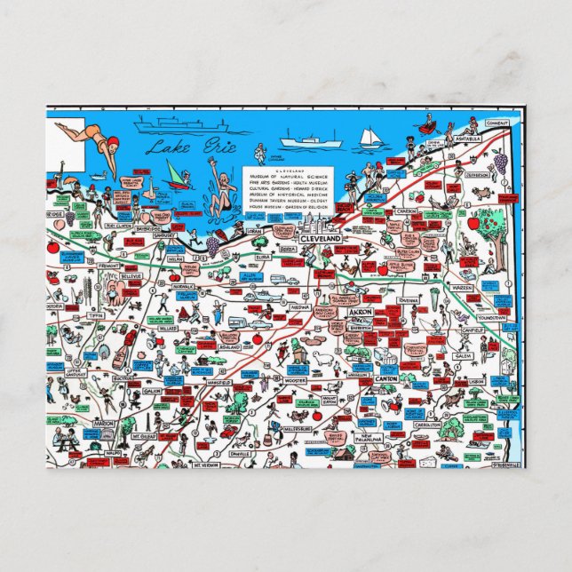 Cleveland Akron Canton retro 1966 cartoon postcard (Front)