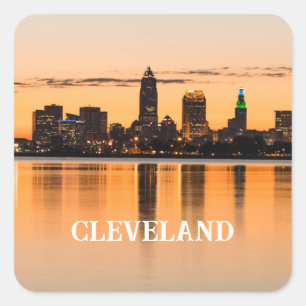 Cleveland city Ohio sunset skyline river landscape Square Sticker