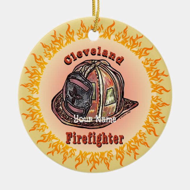 Cleveland   Firefighter  Ceramic Tree Decoration (Front)