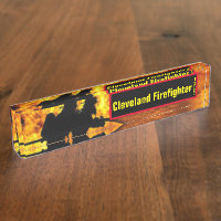 Cleveland Firefighter flames desk name plate