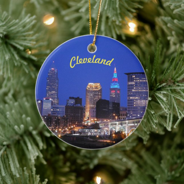 Cleveland Night Skyline Ceramic Tree Decoration (Tree)