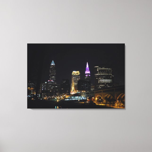 Cleveland OH River View Purple Canvas Print (Front)
