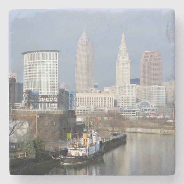 Cleveland OH River View Stone Coaster (Front)