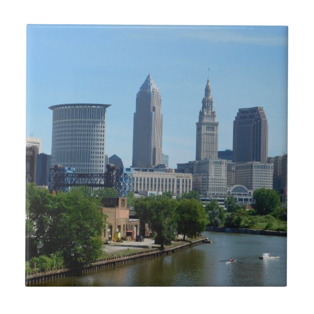 Cleveland, OH Rolling on the River Ceramic Tile (Front)