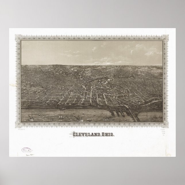 Cleveland Ohio 1887 Antique Panoramic Map Poster (Front)
