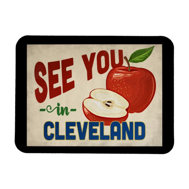 Cleveland Ohio Apple - Vintage Travel Magnet (Horizontal)