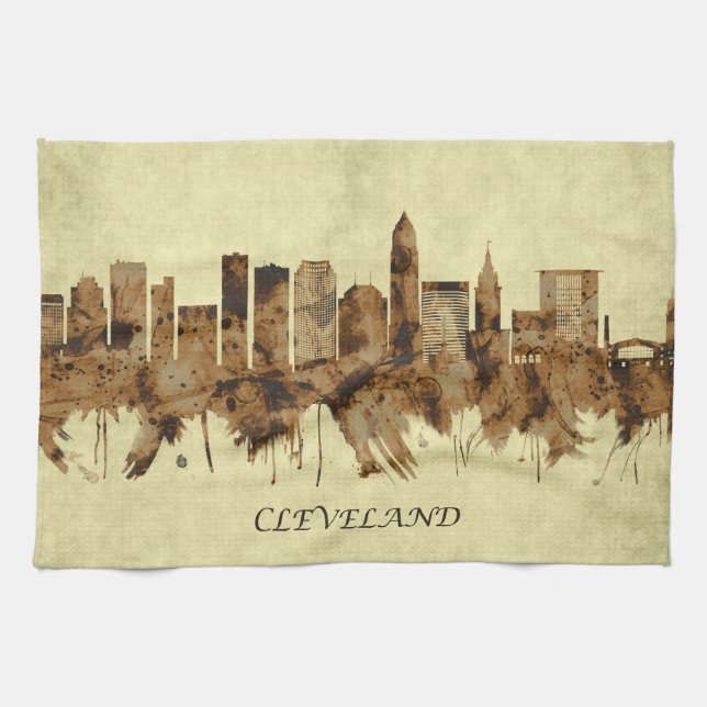 Cleveland Ohio Cityscape Tea Towel (Horizontal)