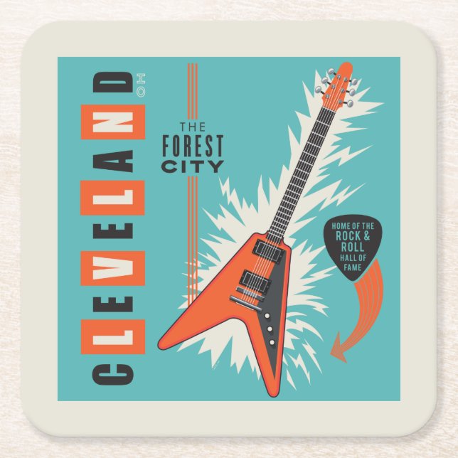 Cleveland Ohio | Electric Guitar Square Paper Coaster (Front)
