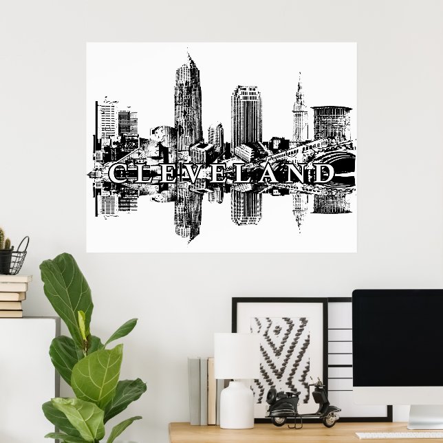 Cleveland, Ohio in black and white Poster (Home Office)