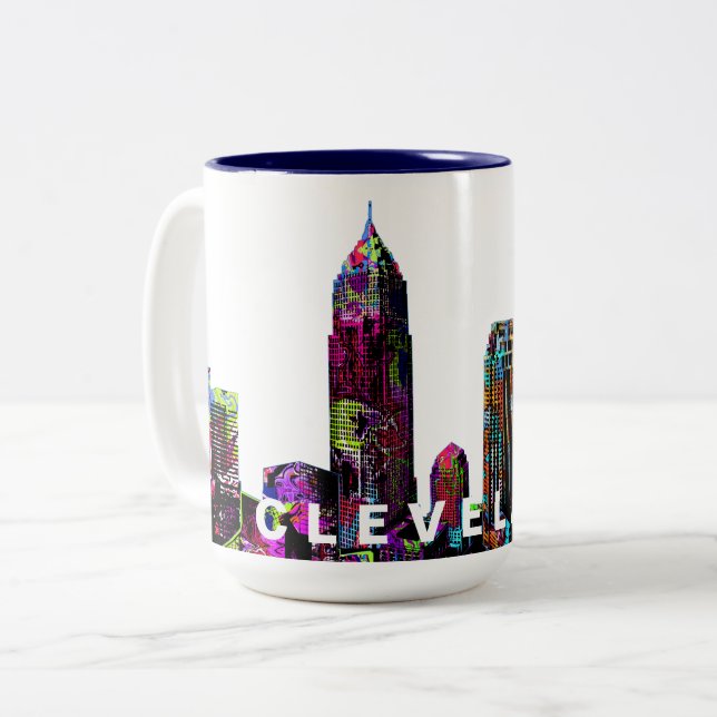 Cleveland, Ohio in graffiti Two-Tone Coffee Mug (Front Left)