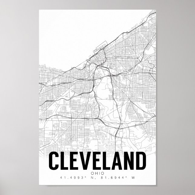 Cleveland Ohio Minimalist Map Art Poster (Front)
