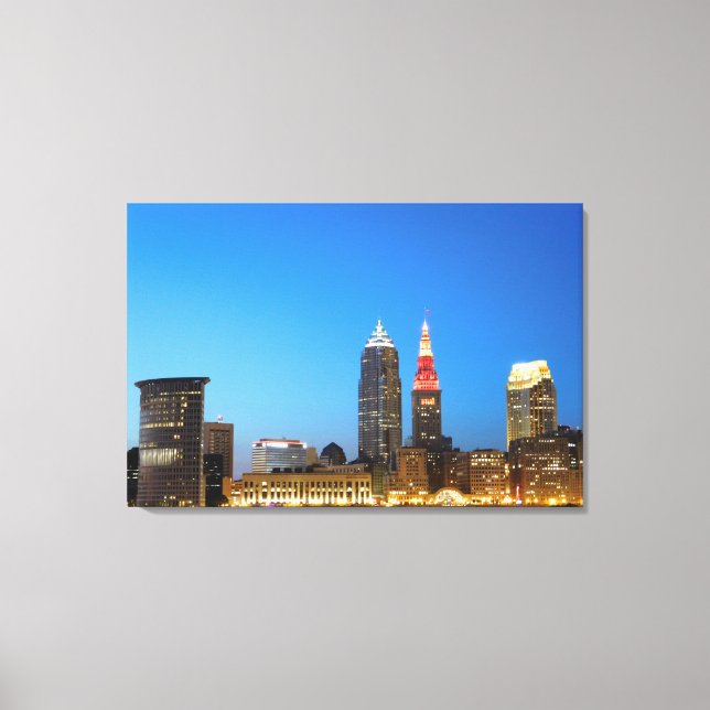 Cleveland Ohio Night Skyline (B/W) Canvas Print (Front)