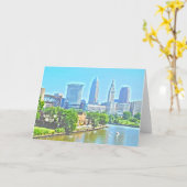 Cleveland, Ohio River View Greeting Card (Yellow Flower)