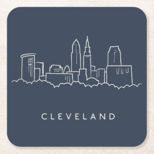 Cleveland Ohio Skyline Square Paper Coaster