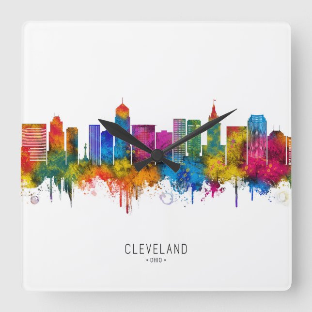 Cleveland Ohio Skyline Square Wall Clock (Front)