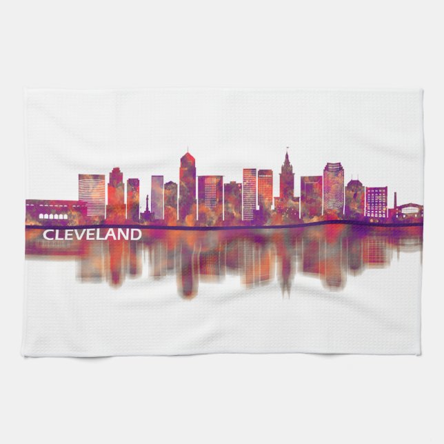 Cleveland Ohio Skyline Tea Towel (Horizontal)