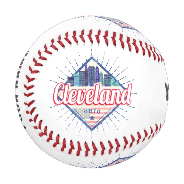 Cleveland Ohio United States Skyline Vintage USA Baseball (Front Left)