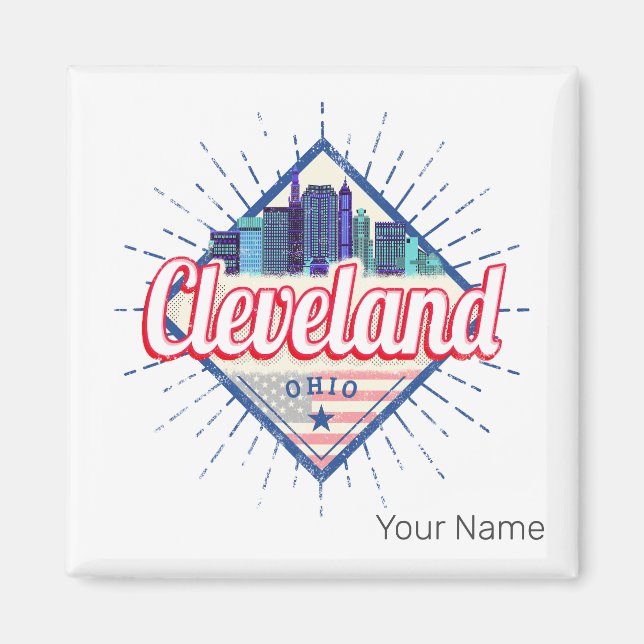 Cleveland Ohio United States Skyline Vintage USA Magnet (Front)