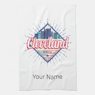 Cleveland Ohio United States Skyline Vintage USA Tea Towel