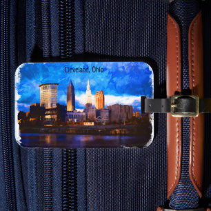 Cleveland Ohio USA Watercolor Cityscape View Luggage Tag