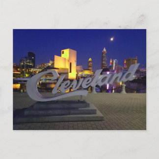 Cleveland script sign at night postcard