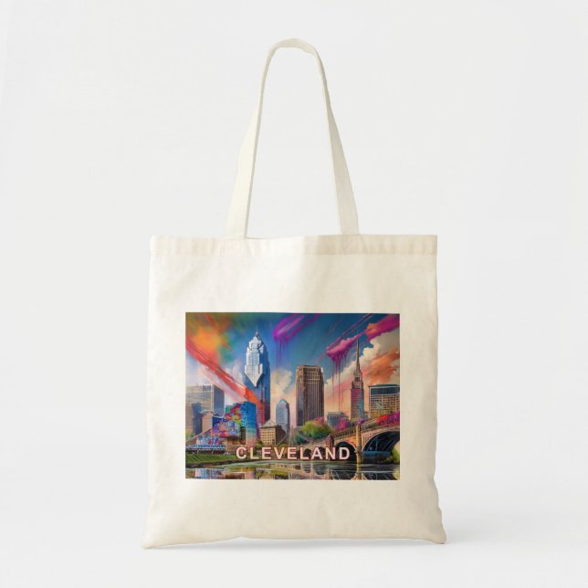 Cleveland Skyline Abstract Art Tote Bag (Front)