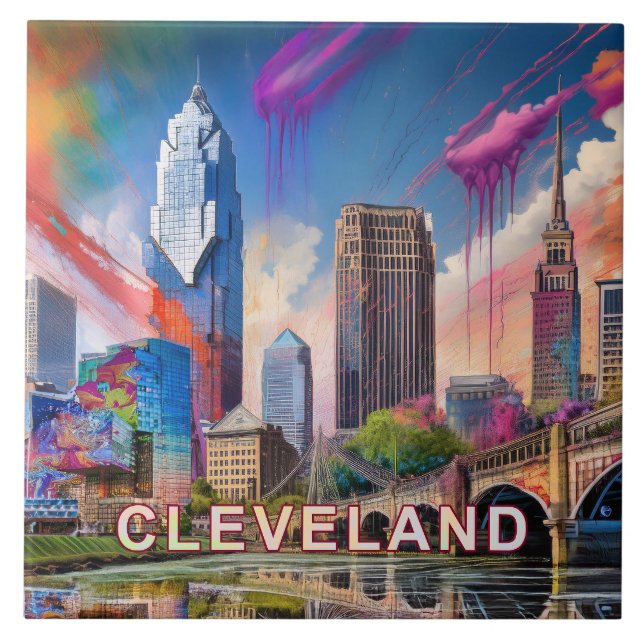 Cleveland Skyline Art  Tile (Front)