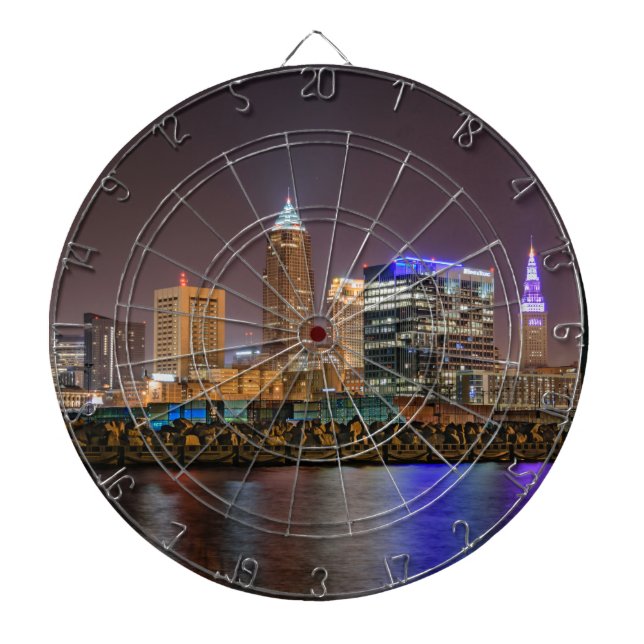 Cleveland Skyline at Night Dartboard (Front)