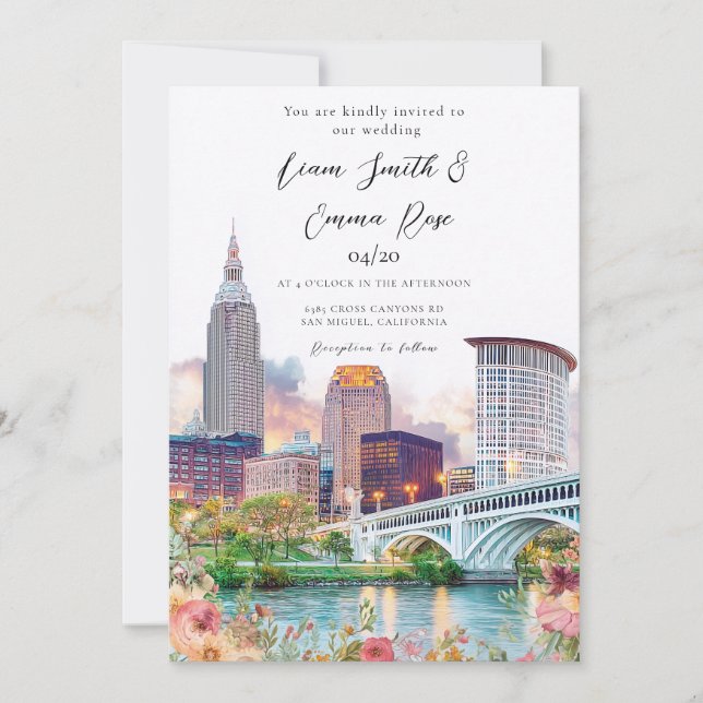 Cleveland Skyline Wedding Invitation (Front)