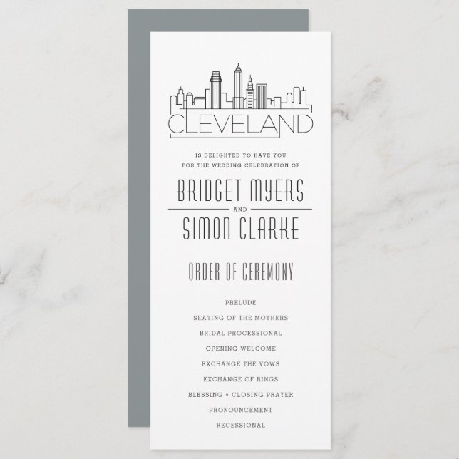 Cleveland Stylised Skyline | Wedding Program Invitation (Front/Back)