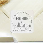 Cleveland Wedding Custom Address Square Sticker<br><div class="desc">A set of Cleveland themed wedding address stickers in a deco-themed open-lined style and representing the city's unique skyline.</div>