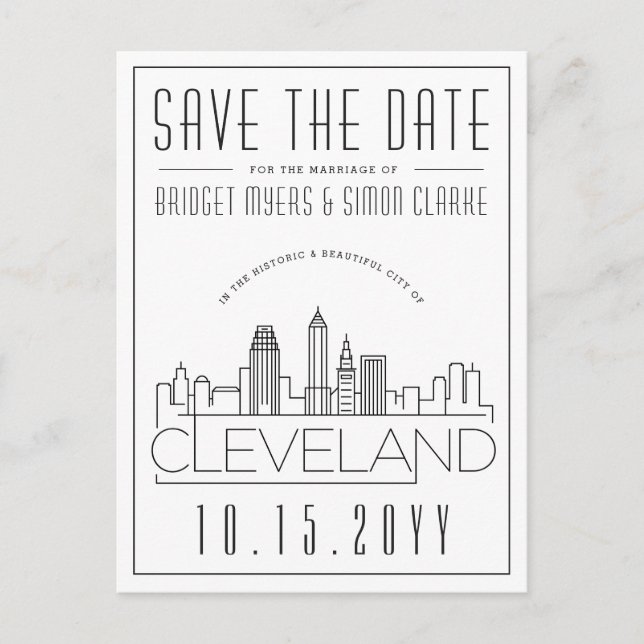 Cleveland Wedding | Stylised Skyline Save the Date Postcard (Front)