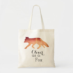 Clever as a Fox Watercolor Typogaphy Tote Bag