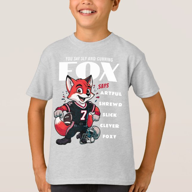 Clever Foxy Fox Grey Cartoon Boys Ash T-Shirt (Front)