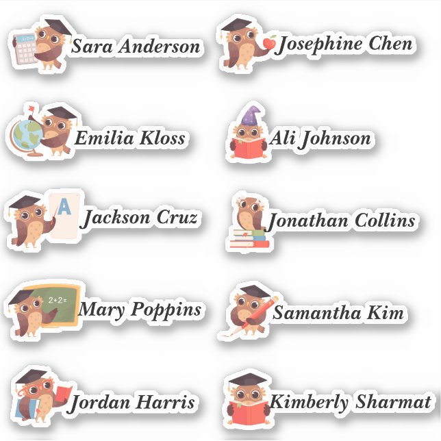 Clever owls Custom Multiple Name Stickers (Front)