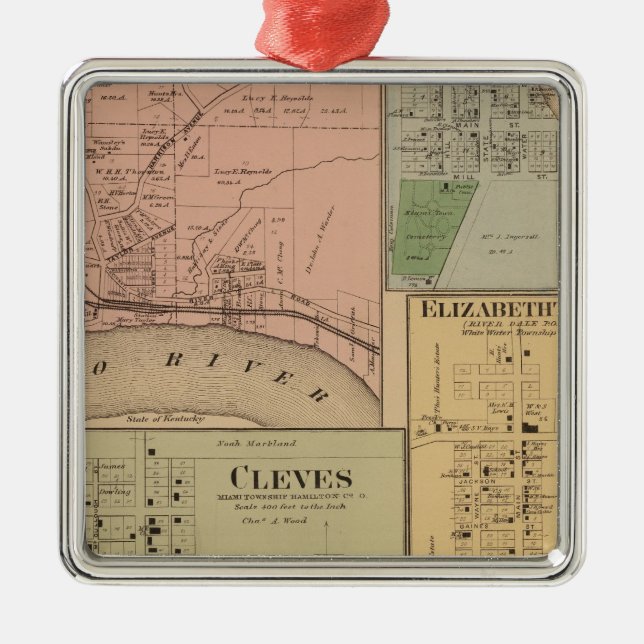 Cleves, North Bend, Ohio Metal Tree Decoration (Front)