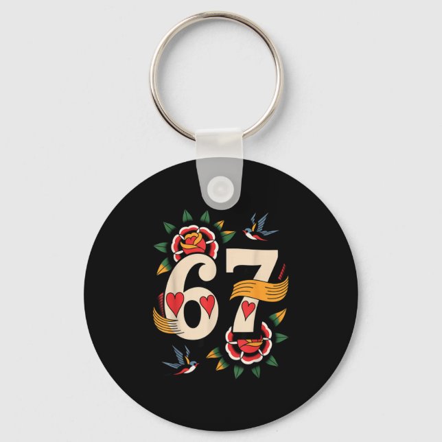 Clic 67 Tattoo Six Seven Valentines Day Ker  Key Ring (Front)