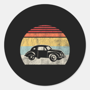 Clic Bug Car Silhouette Retro Vintage Sunset Classic Round Sticker