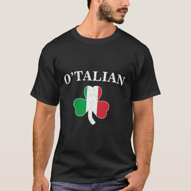 Clic O'talian Shamrock And Italy Flag Irish St Pat T-Shirt (Front)