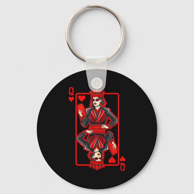 Clic Whimsical Queen Of Hearts Sungles Playing Car Key Ring (Front)