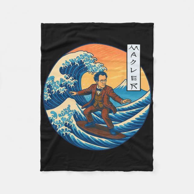 Clical Musician Mahler Ukiyo-e Surfing  Fleece Blanket (Front)