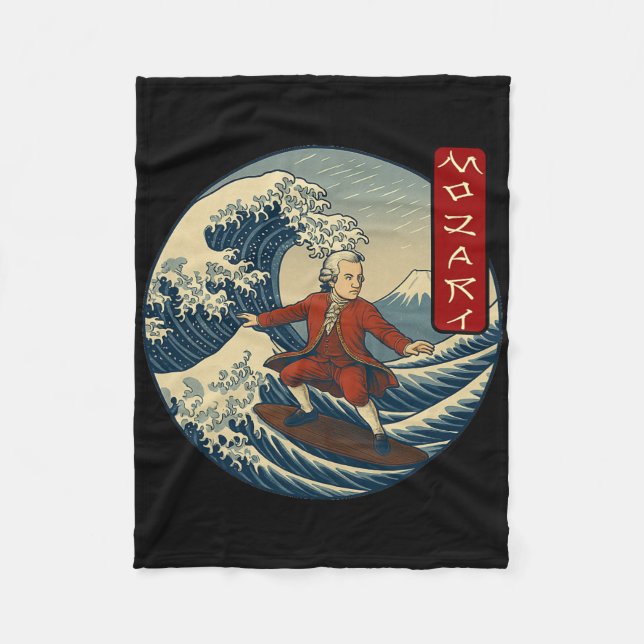 Clical Musician Mozart Ukiyo-e Surfing  Fleece Blanket (Front)
