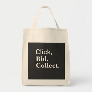 Click, Bid, Collect. Book #ClickBidCollect Tote Bag