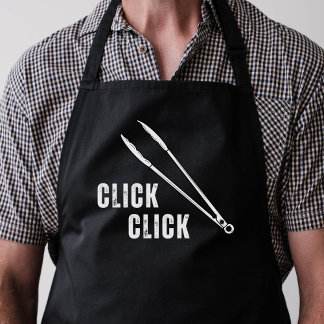Click Click Funny Minimal Black Barbeque Tongs  Apron