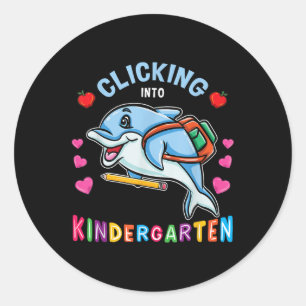 Clicking Into Kindergarten Dolphin Back To School  Classic Round Sticker