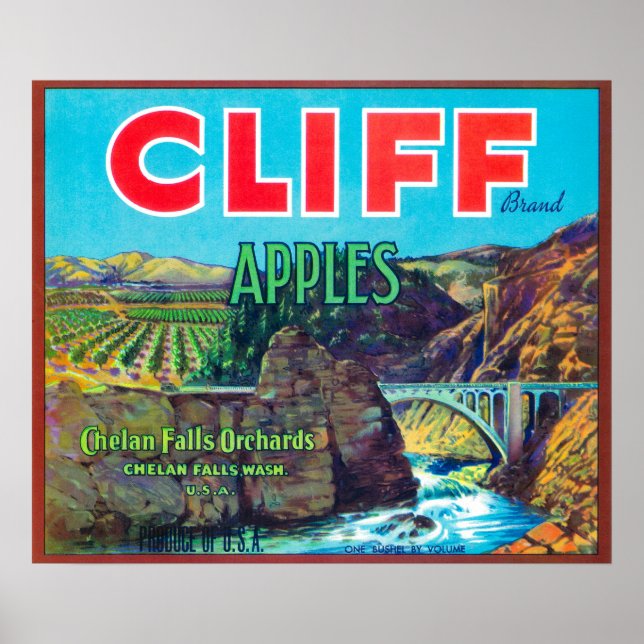 Cliff Apple Label - Chelan Falls, WA Poster (Front)