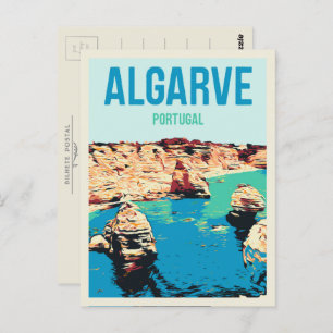 Cliff coast illustration Algarve Portugal Postcard